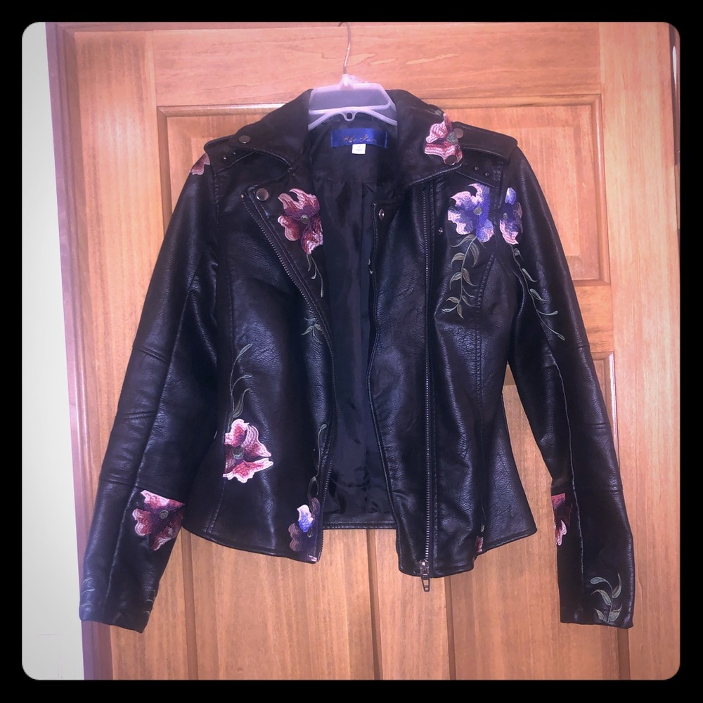 Black Leather Floral Jacket PERFECT CONDITION